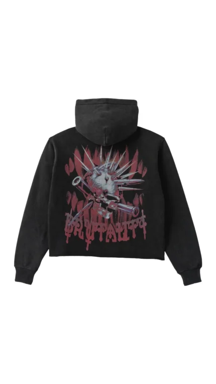 SH BRUTAL CROPPED HOODIE RED BLACK VINTAGE