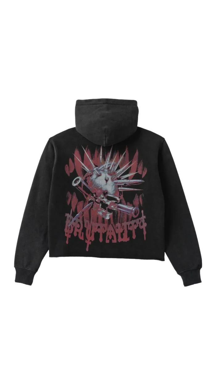 SH BRUTAL CROPPED HOODIE RED BLACK VINTAGE